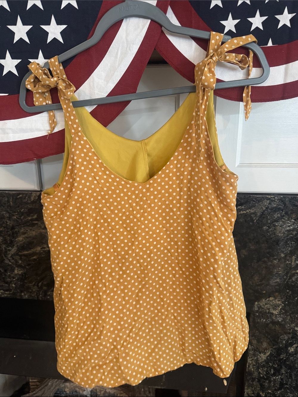 Polka‎ Dot Tie-Shoulder Camisole in Mustard
